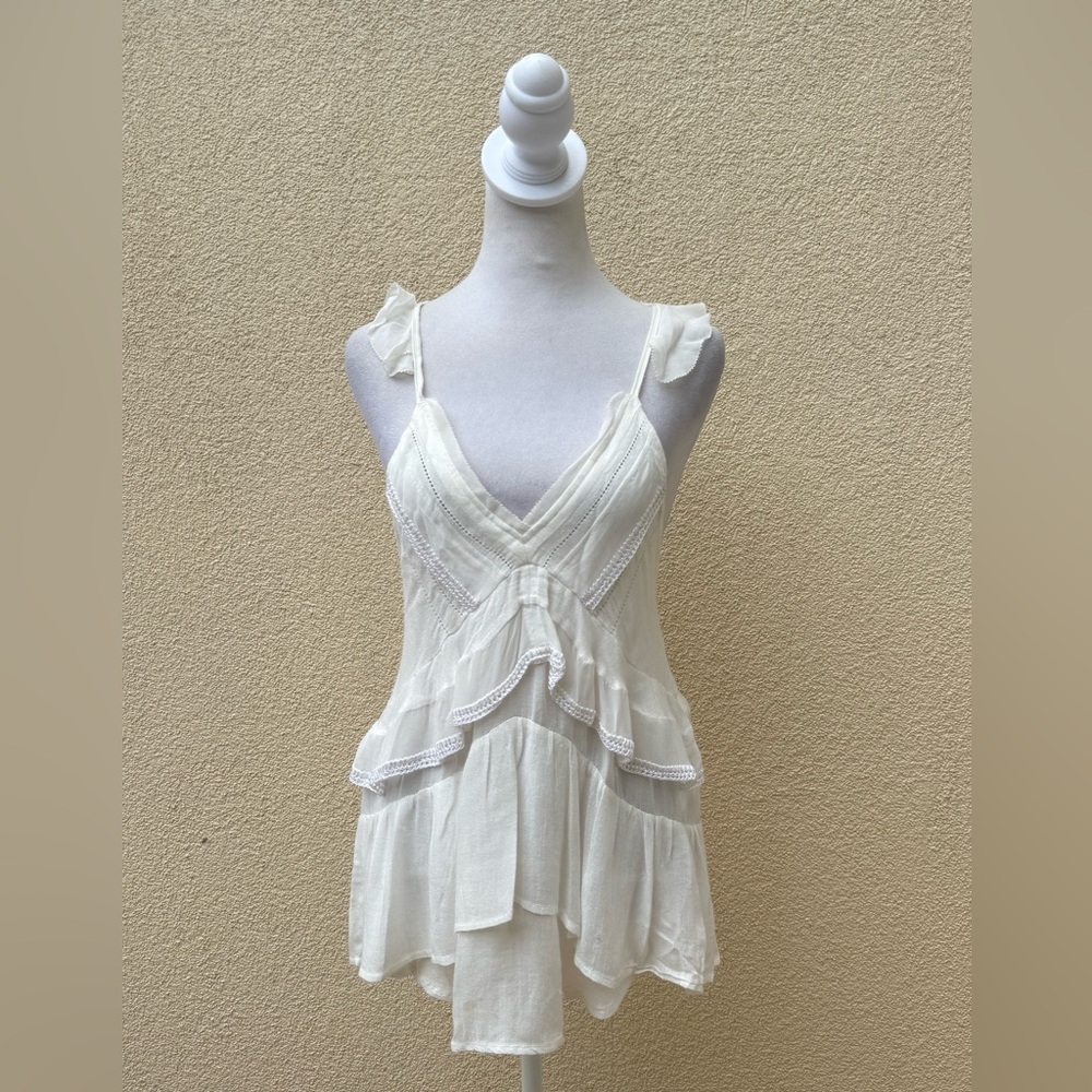 IRO white sleeveless blouse ruffle v-neck racer back top